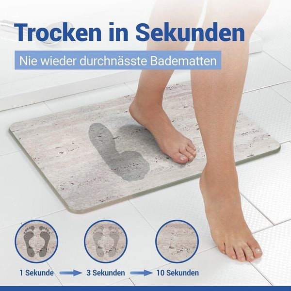 Produktbild: Diatomit Badematte Mod. Puna Beige, 60 x 39 cm, schnelltrocknend und rutschsicher