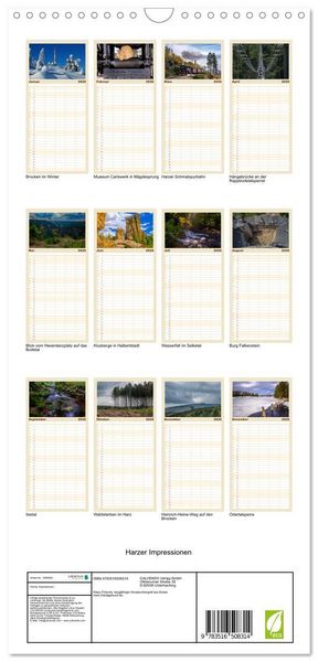 Produktbild: Familienplaner 2026 - Harzer Impressionen mit 5 Spalten (Wandkalender, 21 x 45 cm) CALVENDO