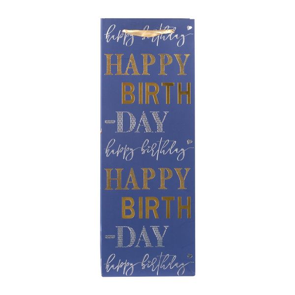 Produktbild: Idena Flaschentasche Happy Birthday blau 12,5x35x9xcm 210g/m&sup2; Hei&szlig;pr&auml;gung