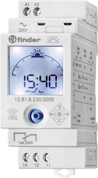 Finder Zeitschaltuhr für Hutschiene Betriebsspannung: 230 V/AC 12.81.8.230.0000 1 Wechsler 16 A 250 V/AC Astronomisch