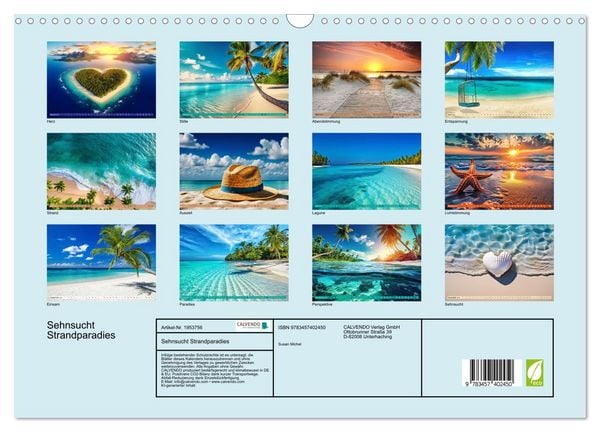 Produktbild: Sehnsucht Strandparadies (Wandkalender 2026 DIN A3 quer), CALVENDO Monatskalender