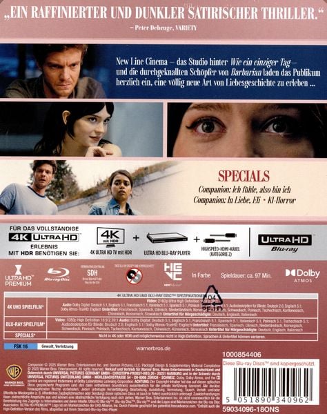 Produktbild: Companion - Die Perfekte Begleitung - Steelbook - Limited Edition (4K Ultra HD) (+ Blu-ray)