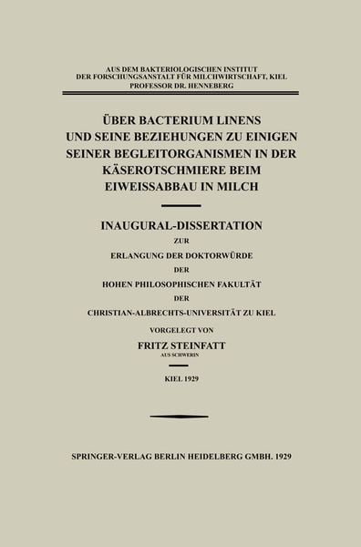 Produktbild: &Uuml;ber Bacterium Linens und Seine Beziehungen zu Einigen Seiner Begleitorganismen in der K&auml;serotschmiere beim Eiweissabbau in Milch