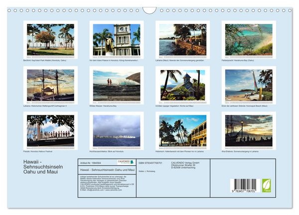 Produktbild: Hawaii - Sehnsuchtsinseln Oahu und Maui (Wandkalender 2026 DIN A3 quer), CALVENDO Monatskalender