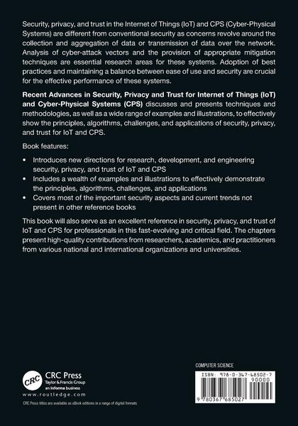 Produktbild: Recent Advances in Security, Privacy, and Trust for Internet of Things (IoT) and Cyber-Physical Systems (CPS)