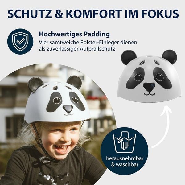 Produktbild: HUDORA 84911 - Kinderhelm Panda, Gr. 44-47, Sicherheitshelm f&uuml;r Fahrrad und Inlineskaten