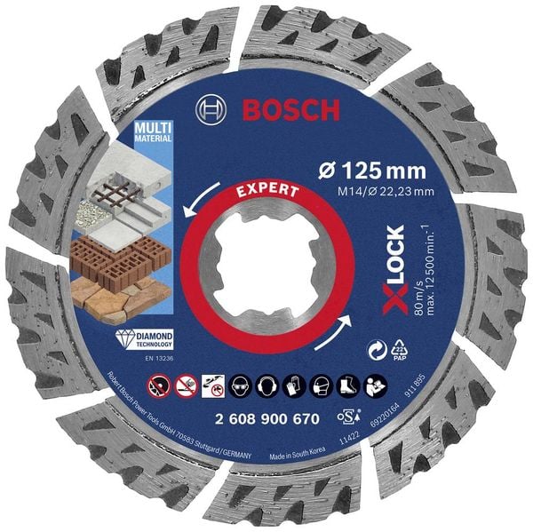 Bosch Accessories 2608900670 EXPERT MultiMaterial X-LOCK Diamanttrennscheibe Durchmesser 125 mm Bohrungs-Ø 22.23 mm Stei