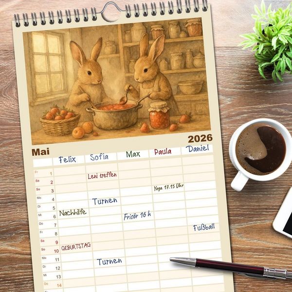 Produktbild: Familienplaner 2026 - Zuhause bei den Kleinen. Ein Jahr voller tierischer R&uuml;ckzugsorte. mit 5 Spalten (Wandkalender, 21 x 45 cm) CALVENDO