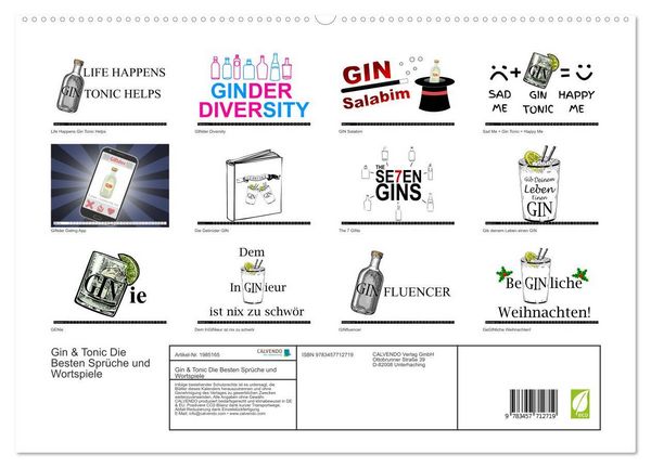 Produktbild: Gin & Tonic Die Besten Spr&uuml;che und Wortspiele (hochwertiger Premium Wandkalender 2026 DIN A2 quer), Kunstdruck in Hochglanz