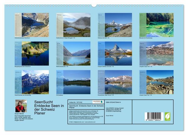 Produktbild: SeenSucht Entdecke Seen in der Schweiz Planer (hochwertiger Premium Wandkalender 2026 DIN A2 quer), Kunstdruck in Hochglanz