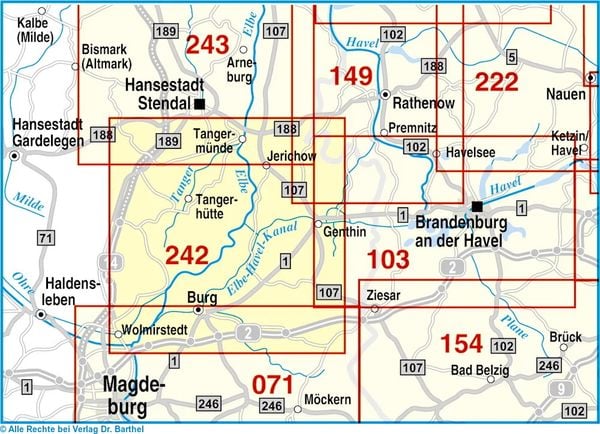 Produktbild: Radwander- und Wanderkarte Flusslandschaft Elbe. Burg, Jerichow, Tangerm&uuml;nde und Umgebung 1 : 50 000