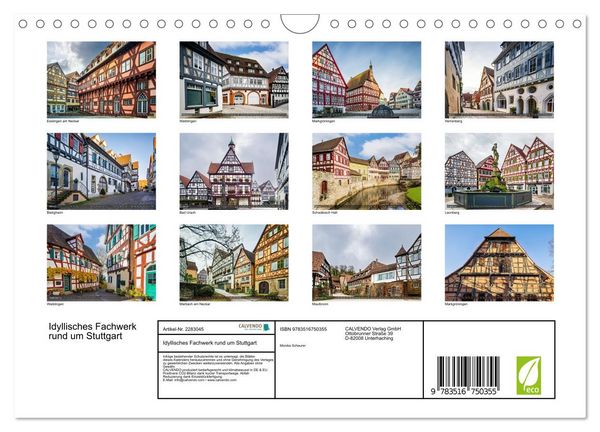 Produktbild: Idyllisches Fachwerk rund um Stuttgart (Wandkalender 2027 DIN A4 quer), CALVENDO Monatskalender