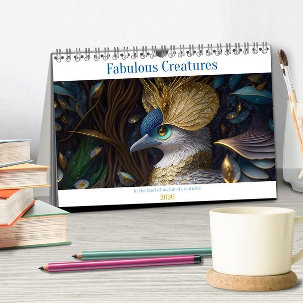 Produktbild: Fabulous creatures - In the land of mythical creatures (Desk Calendar 2026 DIN A5 landscape), CALVENDO 12 Month DeskCalendar