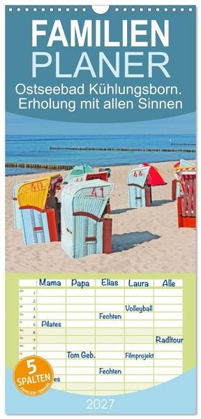 Produktbild: Familienplaner 2027 - Ostseebad K&uuml;hlungsborn. Erholung mit allen Sinnen mit 5 Spalten (Wandkalender, 21 x 45 cm) CALVENDO