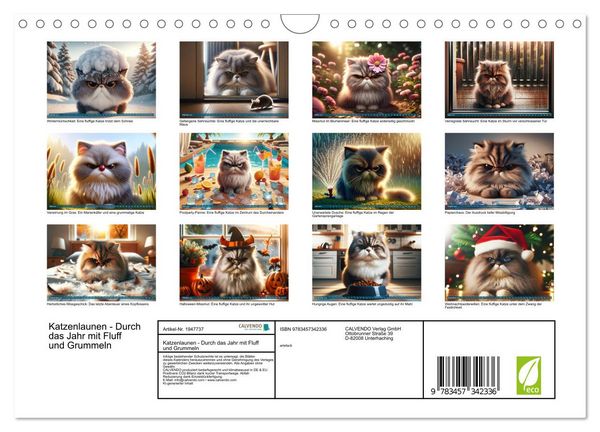 Produktbild: Katzenlaunen - Durch das Jahr mit Fluff und Grummeln (Wandkalender 2026 DIN A4 quer), CALVENDO Monatskalender