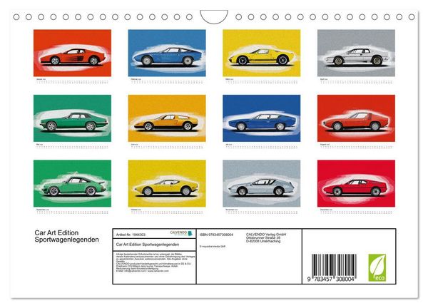 Produktbild: Car Art Edition Sportwagenlegenden (Wandkalender 2026 DIN A4 quer), CALVENDO Monatskalender