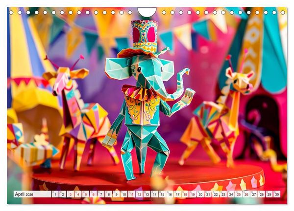 Produktbild: Bunter Origami Zirkus - Farbenfroher Zirkusspa&szlig; mit Origami-Figuren (Wandkalender 2026 DIN A4 quer), CALVENDO Monatskalender