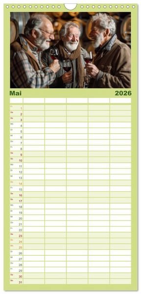 Produktbild: Familienplaner 2026 - Wein begeistert mit 5 Spalten (Wandkalender, 21 x 45 cm) CALVENDO