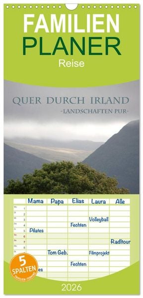 Familienplaner 2026 - Quer durch Irland - Landschaften pur mit 5 Spalten (Wandkalender, 21 x 45 cm) CALVENDO