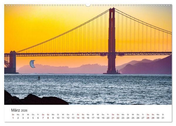 Produktbild: Golden Gate Bridge - Das ber&uuml;hmte Wahrzeichen von San Francisco. (hochwertiger Premium Wandkalender 2026 DIN A2 quer), Kunstdruck in Hochglanz