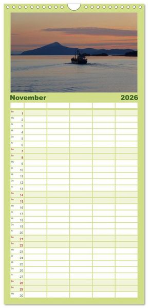 Produktbild: Familienplaner 2026 - Impressionen von Norwegen entlang der Hurtigruten mit 5 Spalten (Wandkalender, 21 x 45 cm) CALVENDO