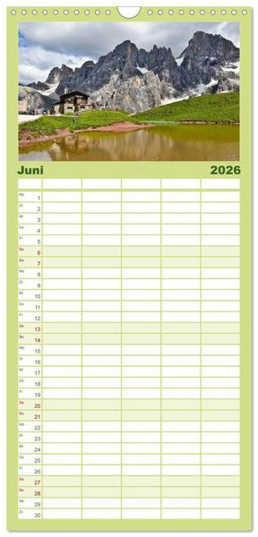 Produktbild: Familienplaner 2026 - Hoch oben in den DOLOMITEN mit 5 Spalten (Wandkalender, 21 x 45 cm) CALVENDO