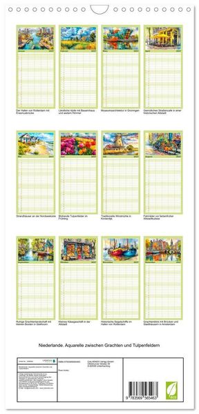 Produktbild: Familienplaner 2027 - Niederlande. Aquarelle zwischen Grachten und Tulpenfeldern mit 5 Spalten (Wandkalender, 21 x 45 cm) CALVENDO
