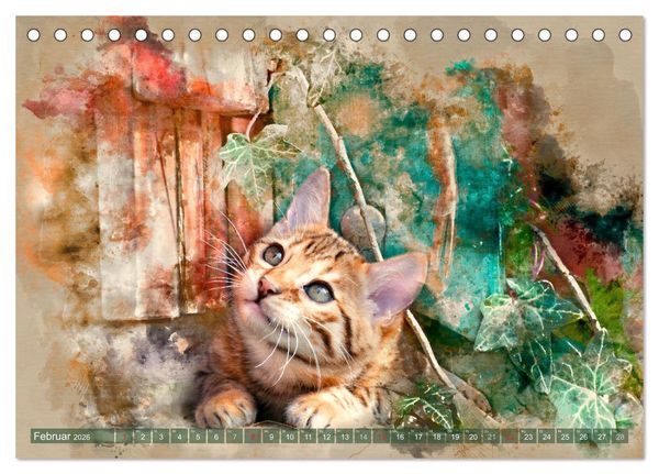 Produktbild: Katzenkalender mausgemalt (Tischkalender 2026 DIN A5 quer), CALVENDO Monatskalender
