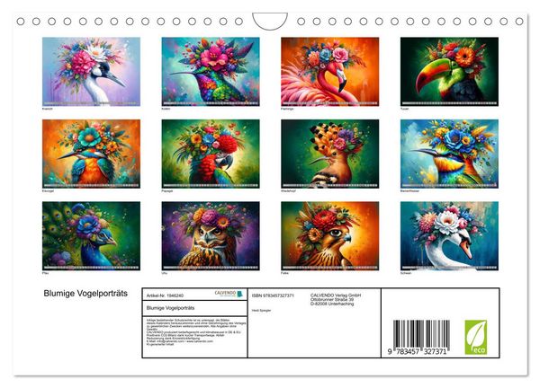 Produktbild: Blumige Vogelportr&auml;ts (Wandkalender 2026 DIN A4 quer), CALVENDO Monatskalender