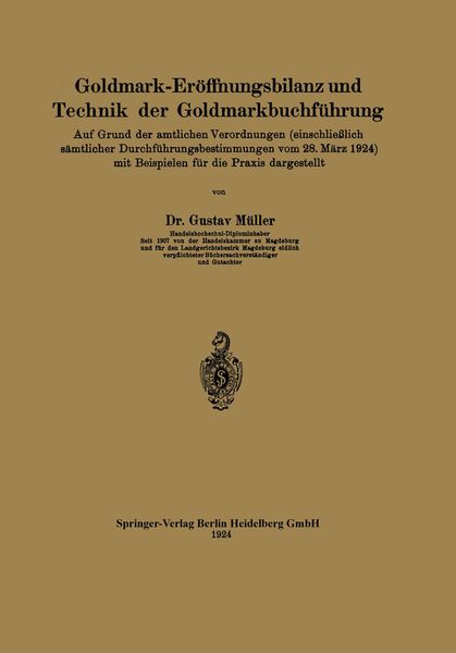 Produktbild: Goldmark-Er&ouml;ffnungsbilanz und Technik der Goldmarkbuchf&uuml;hrung