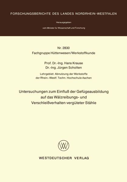 Produktbild: Untersuchungen zum Einflu&szlig; der Gef&uuml;geausbildung auf das W&auml;lzreibungs- und Verschlei&szlig;verhalten verg&uuml;teter St&auml;hle