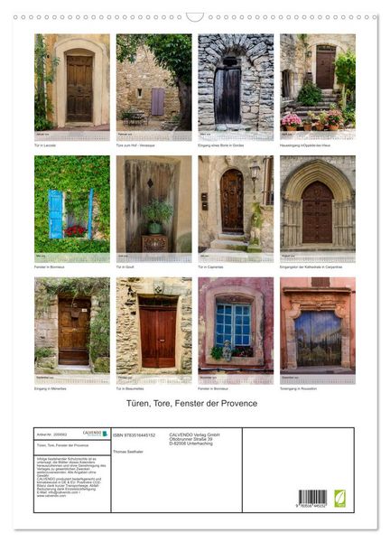 Produktbild: T&uuml;ren, Tore, Fenster der Provence (Wandkalender 2026 DIN A2 hoch), CALVENDO Monatskalender
