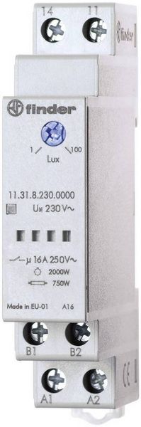 Produktbild: Finder D&auml;mmerungsschalter 1 St. 11.31.8.230.0000 Betriebsspannung:230 V/AC Empfindlichkeit Licht: 1 - 100 lx 1 Schlie&szlig;er