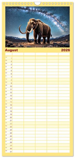 Produktbild: Familienplaner 2026 - Im urzeitlichen Reich des Mammuts mit 5 Spalten (Wandkalender, 21 x 45 cm) CALVENDO