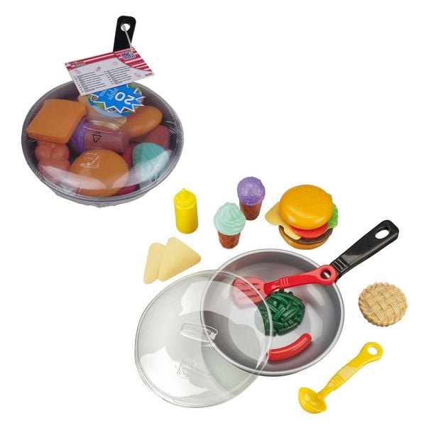 Produktbild: Pfannenset mit Gem&uuml;se Pfanne mit Deckel Zubeh&ouml;r Kelle Wender Lebensmittel 30cm