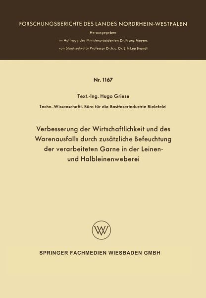 Produktbild: Verbesserung der Wirtschaftlichkeit und des Warenausfalls durch zus&auml;tzliche Befeuchtung der verarbeiteten Garne in der Leinen- und Halbleinenweberei