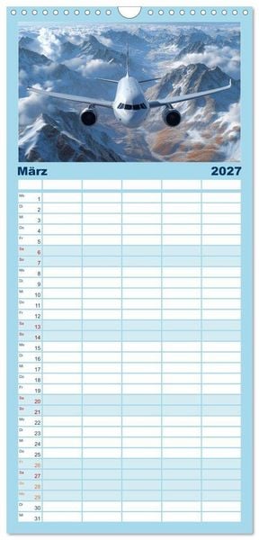 Produktbild: Familienplaner 2027 - Flugzeugkalender - Die sch&ouml;nsten Passagiermaschinen mit 5 Spalten (Wandkalender, 21 x 45 cm) CALVENDO