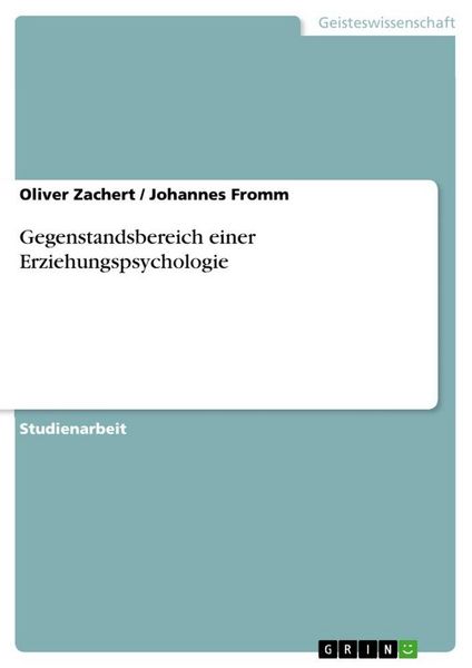 Produktbild: Gegenstandsbereich einer Erziehungspsychologie
