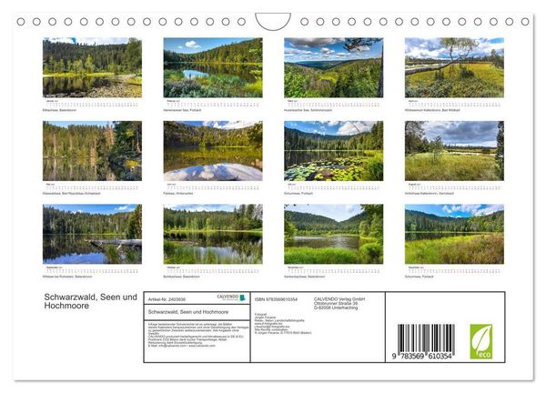 Produktbild: Schwarzwald, Seen und Hochmoore (Wandkalender 2027 DIN A4 quer), CALVENDO Monatskalender