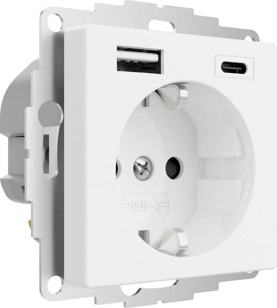 Produktbild: 2USB 2U-449511 1fach Schutzkontakt-Steckdose mit USB-Ladeausgang, erh&ouml;hter Ber&uuml;hrungsschutz, VDE IP20 Reinwei&szlig; (RAL 9010)