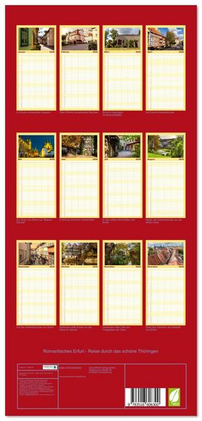 Produktbild: Familienplaner 2026 - Romantisches Erfurt - Reise durch das sch&ouml;ne Th&uuml;ringen mit 5 Spalten (Wandkalender, 21 x 45 cm) CALVENDO