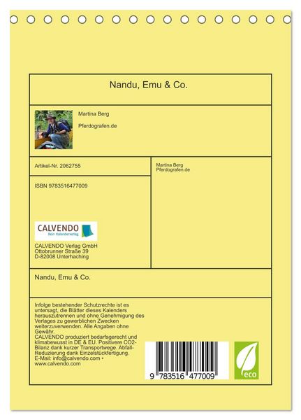 Produktbild: Nandu, Emu & Co. (Tischkalender 2026 DIN A5 hoch), CALVENDO Monatskalender