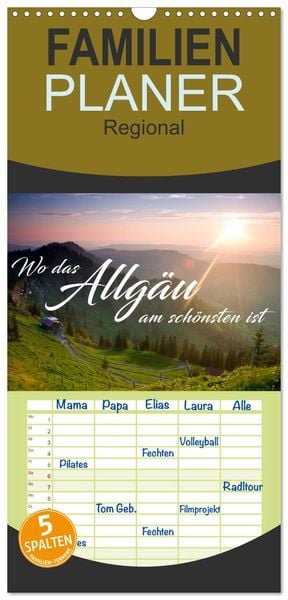 Produktbild: Familienplaner 2026 - Wo das Allg&auml;u am sch&ouml;nsten ist mit 5 Spalten (Wandkalender, 21 x 45 cm) CALVENDO