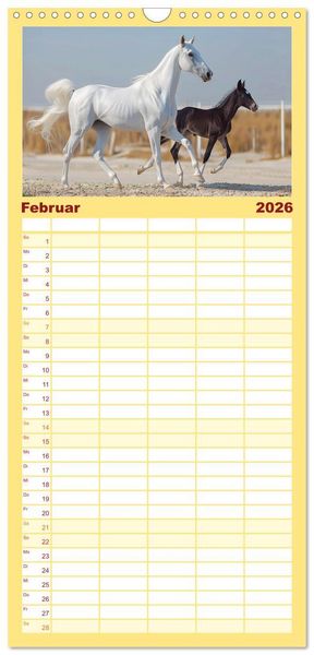 Produktbild: Familienplaner 2026 - Bezaubernde Eleganz wei&szlig;er Pferde mit 5 Spalten (Wandkalender, 21 x 45 cm) CALVENDO