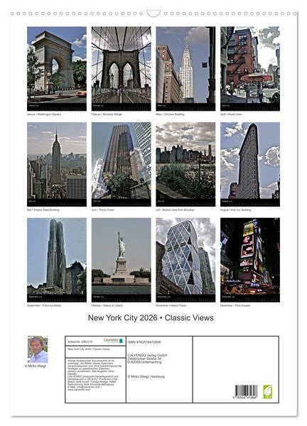 Produktbild: New York City 2026 &bull; Classic Views (Wandkalender 2026 DIN A2 hoch), CALVENDO Monatskalender