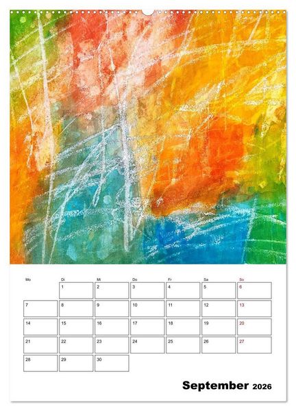 Produktbild: Ungeb&auml;ndigt frei - Abstrakte Malerei - dynamische Linien in leuchtenden Farbr&auml;umen (Wandkalender 2026 DIN A2 hoch), CALVENDO Monatskalender