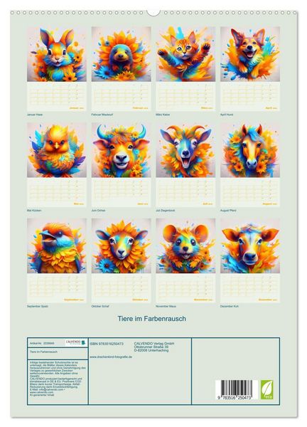 Produktbild: Tiere im Farbenrausch (hochwertiger Premium Wandkalender 2026 DIN A2 hoch), Kunstdruck in Hochglanz