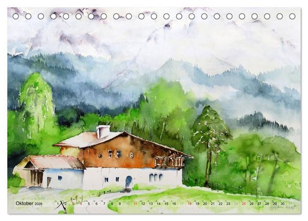 Produktbild: Malerisches Garmisch Partenkirchen - Aquarelle und Fotografien (Tischkalender 2026 DIN A5 quer), CALVENDO Monatskalender