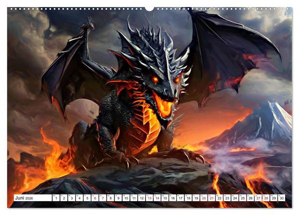 Produktbild: Drachen - Gef&uuml;rchtete, aber nicht immer b&ouml;se Fabelwesen (Wandkalender 2026 DIN A2 quer), CALVENDO Monatskalender