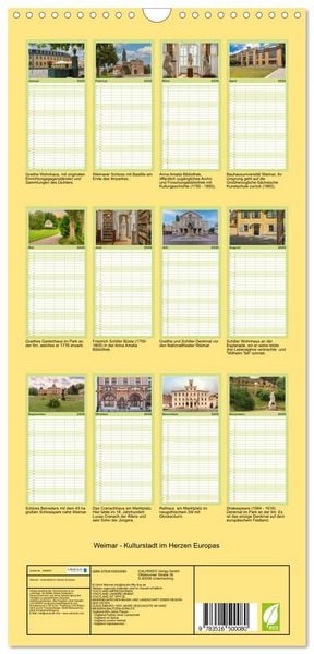 Produktbild: Familienplaner 2026 - Weimar - Kulturstadt im Herzen Europas mit 5 Spalten (Wandkalender, 21 x 45 cm) CALVENDO